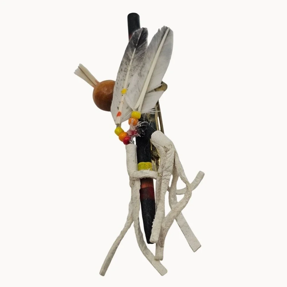 Style Beaded Feather Brooch Pin White Multicolor Southwestern‎ Boho Tribal Style
